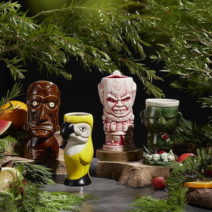 LEMONSODA Ceramic Hawaiian Tiki Glasses (Luau, Set of 4)