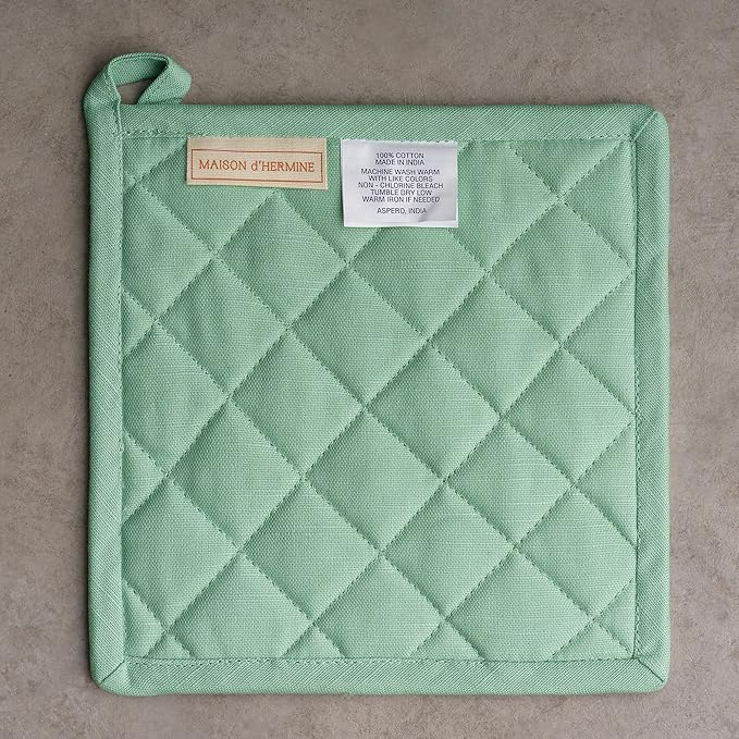 Maison d' Hermine Pot Holders 100% Cotton Heat Resistant Potholders 8" x 8" Hot Pads with Loop BBQ Cooking Baking Gifts for Mothers Day Handling Hot Pans Spring/Summer (Pack of 2, Colmar)