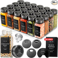 EDELHAUS Glass Spice Jars with Label and Space Gray Rotating Lids (24 x 4oz) Spice Containers with 240 Labels, Shaker Inserts, Steel Funnel, Empty Square Containers