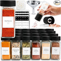 SAVVY & SORTED Glass Spice Jars with Label 24 PK - 4 Oz Spice Containers with 374 Minimalist Preprinted Labels Stickers, Pepper Grinder Funnel Shaker Lids, Empty Seasoning Containers Bottles