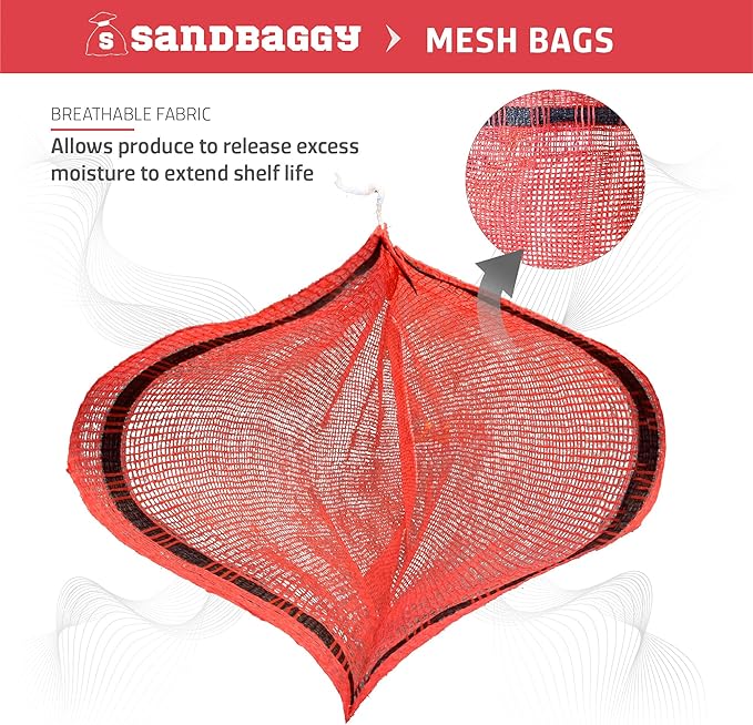 Sandbaggy Mesh Onion Produce Bags | X-Large 21" x 31.5 Inch Bags | 50 lb Capacity | Breathable Fabric | Great for Packaging Produce & Fruit (Pack of 10)