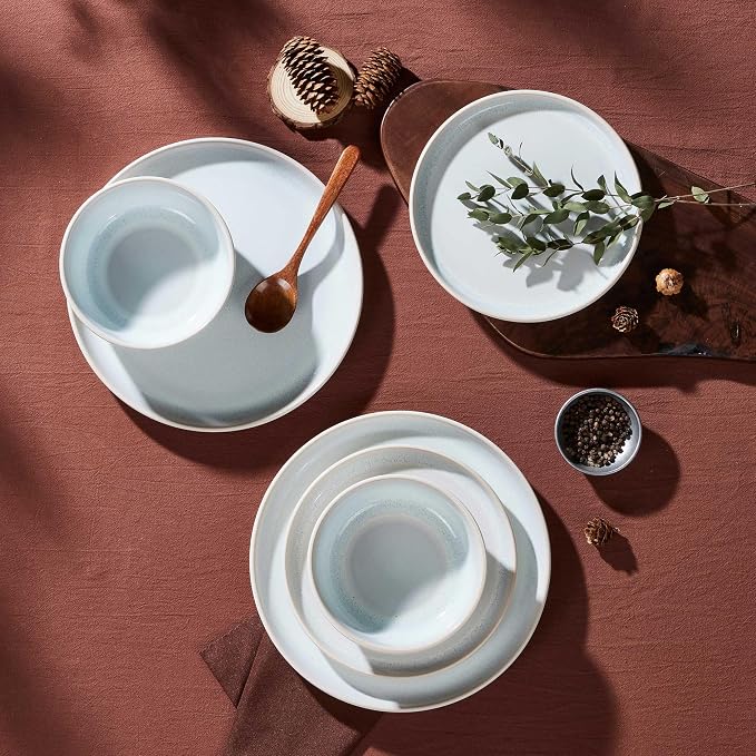 LIANYU Stoneware Dinnerware Sets for 8, 24 Piece Ceramic Plates and Bowls Set for 8, Kitchen Dishes Set, Modern Dinning Ware Dishware Set, Dishwasher and Microwave Safe Dinner Salad Plates, Dusk White