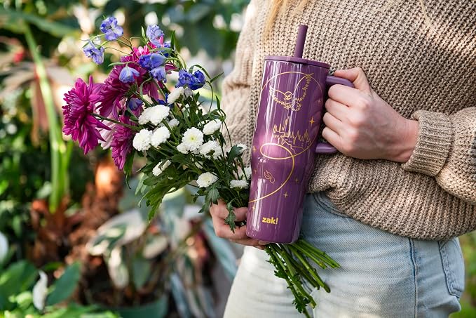 Zak Designs Harry Potter Sutton Travel Tumbler for On the Go, 30oz Stainless Steel with Vacuum Insulation, Silicone Straw, and Carry Handle for Cold Drinks (Hogwarts)