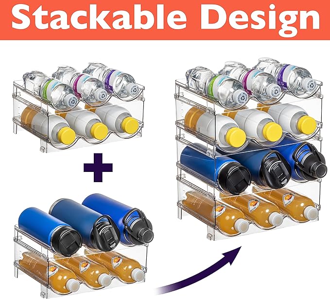 ClearSpace Water Bottle Organizer for Cabinet – Stackable Water Bottle Holder for Cabinet or Wine Rack for Home Organization Storage – Drink Organizer for Fridge, Kitchen Organization, 6 Pack