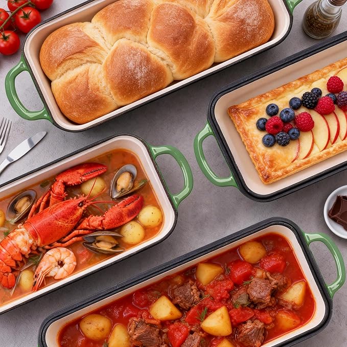 11x5 Inch Cast Iron Bread Pan with Lid, Large Loaf Pans for Sourdough Bread Baking, Even Heat Distribution Dutch Oven Loaf Pan for Homemade Bread, Meatloaf (5.8Qt, Pistachio)
