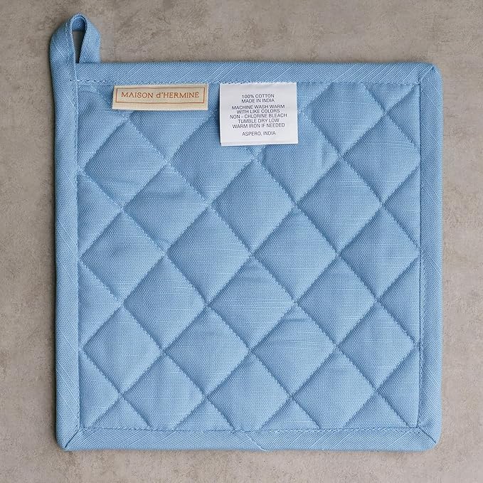 Maison d' Hermine Pot Holders 100% Cotton Heat Resistant Potholders 8" x 8" Hot Pads with Loop BBQ Cooking Baking Gifts for Mothers Day Handling Hot Pans Spring/Summer (Pack of 1, Fleurs De Mai)