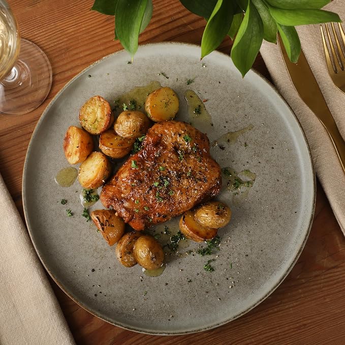 Gibson Elite Coastal Forest Plates and Bowls Sets, 12-Piece Stoneware Dinnerware Sets, Triple Reactive Glaze Dish Set - Slate Grey