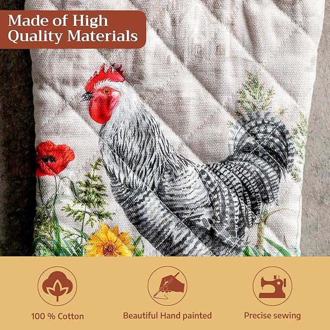 Maison d'Hermine Oven Gloves 100% Cotton Oven Mitt 7" x 13" with Loop Heat Resistant BBQ Cooking Gloves Baking Grilling Gifts for Mothers Day Spring/Summer (Pack of 1, Basse Cour)