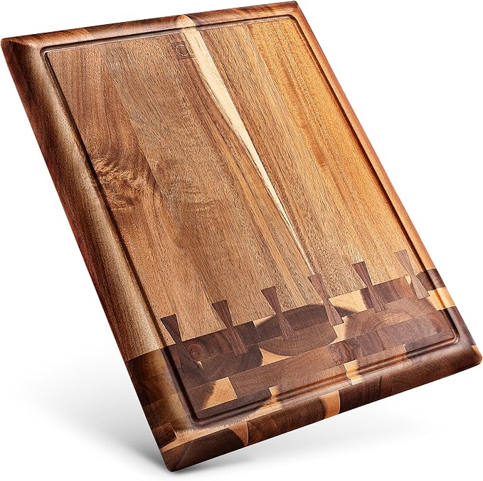 Acacia Wood Cutting Board for Kitchen and Home - Beautiful Large Butcher Block Chopping Board, Sustainable Wood, Juice Groove - Doubles as 3 Compartment Serving Board - 17 x 13 x 1.5"