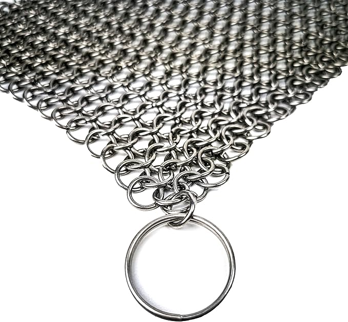 Mythrojan Cast Iron Scrubber 316L Stainless Steel 4 Pack Skillet Cleaner Chainmail Scrubber Scraper for Cast iron Pre-Seasoned Pans, BBQ Grills, Pot Cookware Cleaning