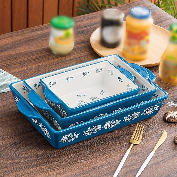 Wisenvoy Baking Dish Ceramic Lasagna Pan Casserole Dish 3-Piece Bakeware Sets Baking Dishes Baking Set Baking Dish Set