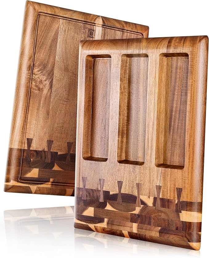 Acacia Wood Cutting Board for Kitchen and Home - Beautiful Large Butcher Block Chopping Board, Sustainable Wood, Juice Groove - Doubles as 3 Compartment Serving Board - 17 x 13 x 1.5"