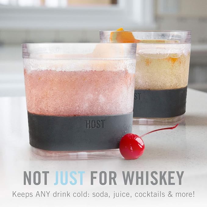 Host FREEZE Beer and Whiskey Glasses Set, Insulated Drinking Glasses, Freezable Pint Glass and Old Fashioned Glass with Silicone Bands, Perfect Gifts for Men, Dad Gifts, 16 oz & 9 oz, Set of 4, Wood