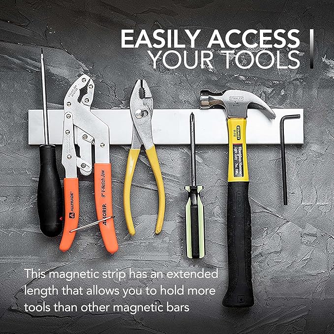 Modern Innovations 14 Inch Magnetic Knife Holder for Refrigerator, Magnetic Knife Holders for Fridge or Kitchen Wall No Drilling, Magnet Strips for Knives & Metal Utensils, Tool Rack, Stainless Steel