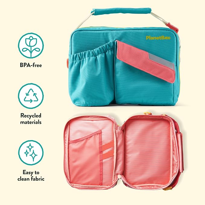 PlanetBox Rover Stainless Steel Bento Box Style Lunch Box Kit for Kids with 5 Compartments, Includes Insulated Lunch Bag, Leakproof Food Containers and Matching Mermaid Lagoon Magnets