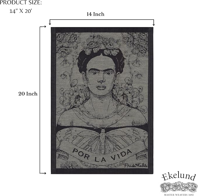 Ekelund Weavers - Frida Kahlo Design 'Fuerza' -55% organic cotton, 45% organic linen Dish Towel - @14 x 21 inches