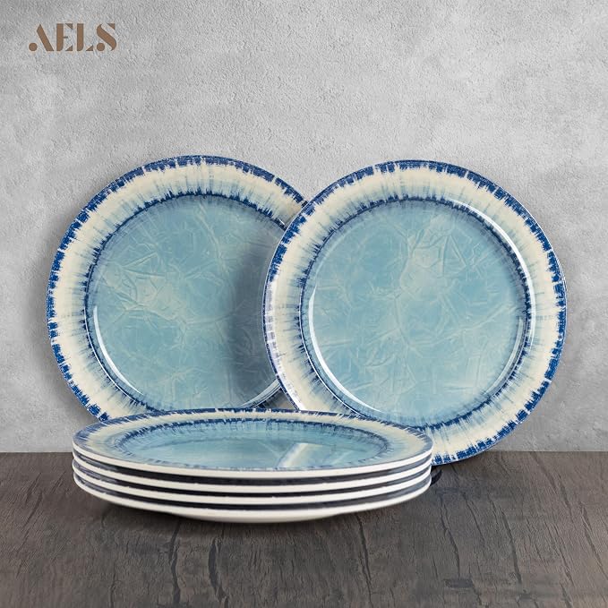 AELS Melamine Dessert Plates Set of 6, 8.5 inch Small Dinner Plates for Indoor and Outdoor Use, Dishwasher Safe, Lightweight Unbreakable, BPA Free, Light Blue
