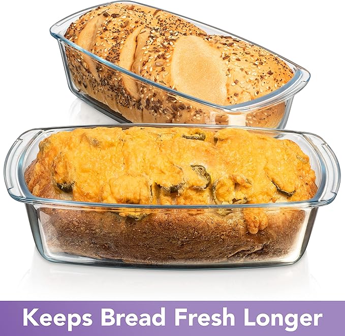Razab Loaf Pan Set of 2 + 3300 ml / 112 Oz Large Glass Food Storage Containers with Lids, Airtight Large Glass Meal Prep Containers Reusable Leak Proof & BPA Free