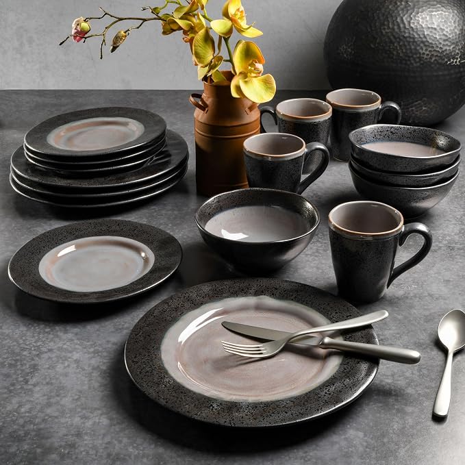 Gibson Dragonstone 16 pc Dinnerware Set Grey Stoneware, Gray -