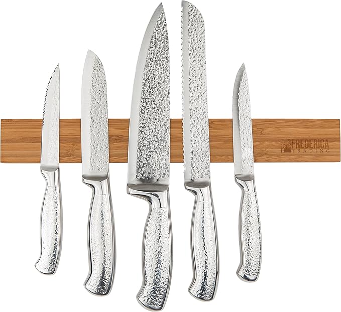 Heavy Duty 15" Bamboo Knife Magnetic Strip With 6 Dual-Magnet Zones | Wall Mounted Magnetic Knife Holder Holds 6 Knife & Tool | Wooden Magnetic Knife Rack- Mounting Hardware Included