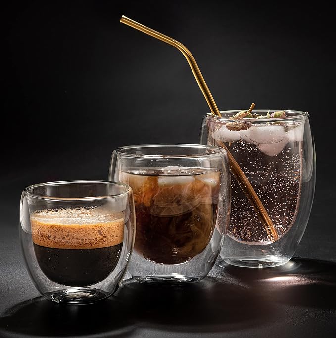 Moss & Stone Set of 3 Double Wall Glass Cup Clear Mug, Double Walled Coffee Mugs, Glass Tea Mugs, Insulated Coffee Mug Egg Shape.