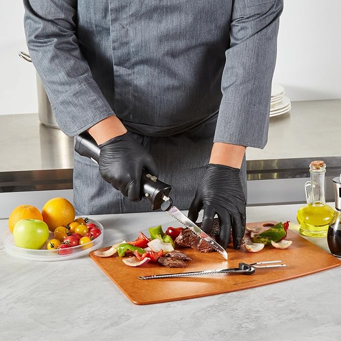 Restaurantware-Kitchen Tek Electric Knife Set, 1 Electric Knife With Motorized Handle - Includes 1 Bread And 1 Carving Tool, Ergonomic, Black Plastic Food Cutter With Stainless Steel Blades