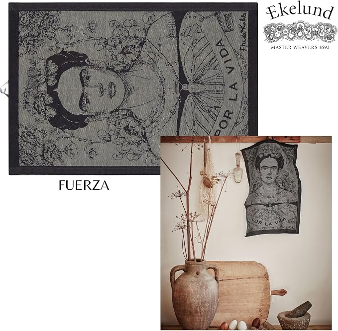 Ekelund Weavers - Frida Kahlo Design 'Fuerza' -55% organic cotton, 45% organic linen Dish Towel - @14 x 21 inches