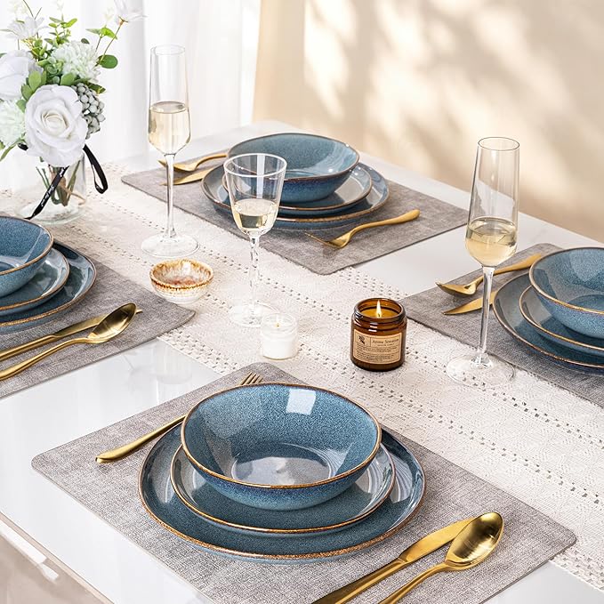 AmorArc Ceramic Dinnerware Sets,Handmade Reactive Glaze Stoneware Plates and Bowls Sets,Highly Scratch Resistant | Dishwasher & Microwave Safe Dishes Set,Service for 6 (18pc)