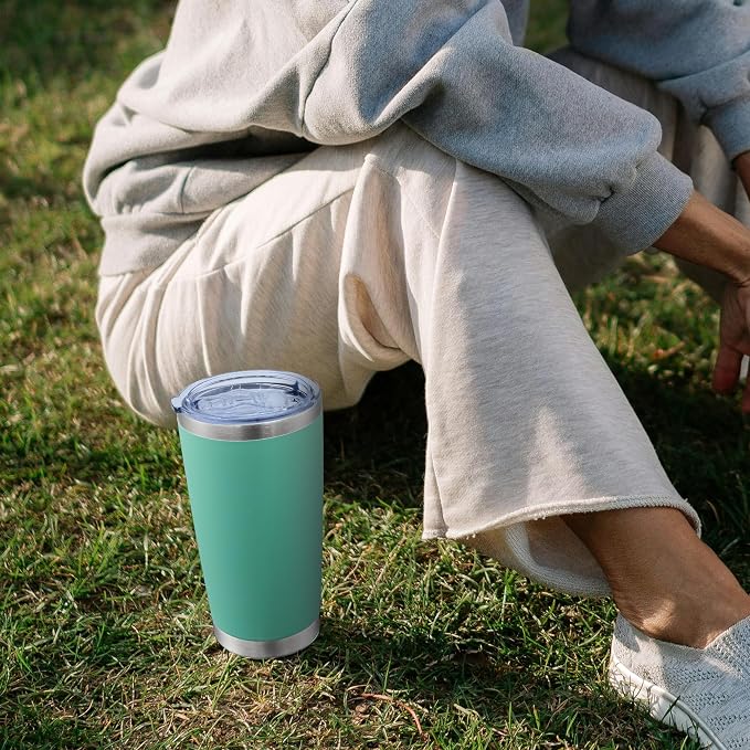 AIANJI 20oz Tumbler Bulk Stainless Steel Tumblers with Lid Vacuum Insulated Double Wall Travel Coffee Mug Powder Coated Tumbler Cup for Hot and Cold Drinks(Light Blue, 1 pack)
