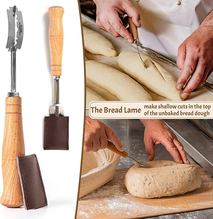 CRISS ELITE 11" Oval Banneton Proofing Basket Set of 2 - Sourdough Starter Kit with Bread Lame, Danish Whisk, Metal & Bowl Scrapers, Cleaning Brush - Professional Artisan Baker Gift Set