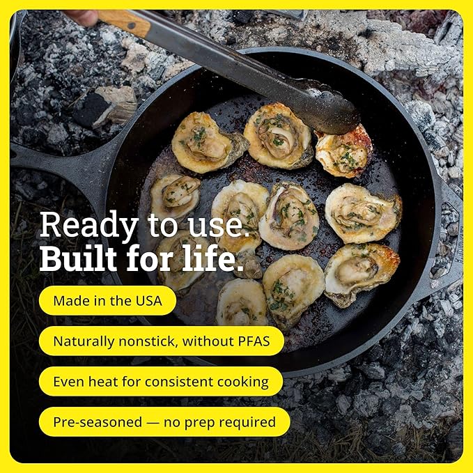 Lodge Seasoned Cast Iron Skillet - Frying Pan for the Stove, Grill or Campfire - Cooks Evenly - Features Easy-Grip Teardrop Handle - Non-Toxic, Nonstick & Long-Lasting - 15 Inches