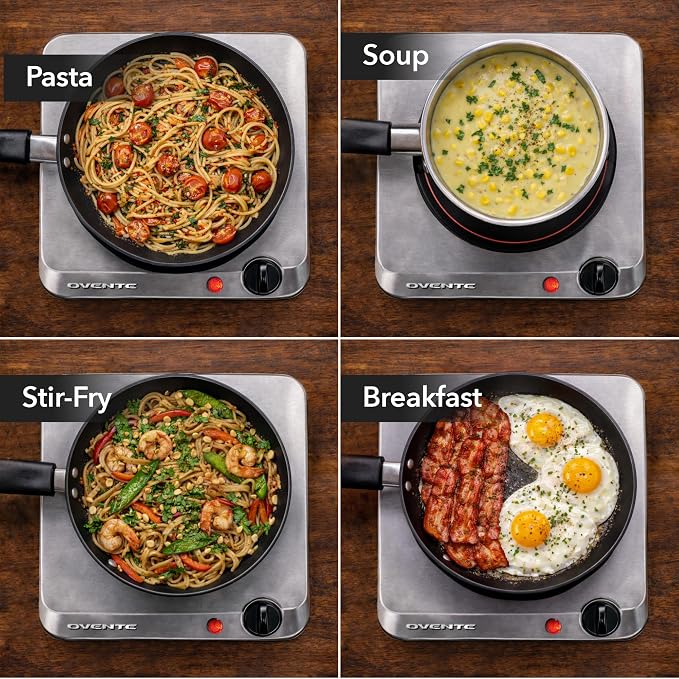 OVENTE Countertop Infrared Single Burner, 1000W Electric Hot Plate with 7” Ceramic Glass Cooktop, 5 Level Temperature Setting & Easy to Clean Base, Compact Stove for Home Dorm Office, Silver BGI101S