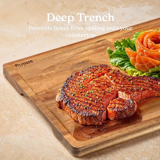 SMIRLY Wood Cutting Board, Bamboo Cutting Board Set, Chopping Board and Wooden Cutting Boards for Kitchen, Small Wood Cutting Board and butcher block (Acacia Wood, 3 Pack)