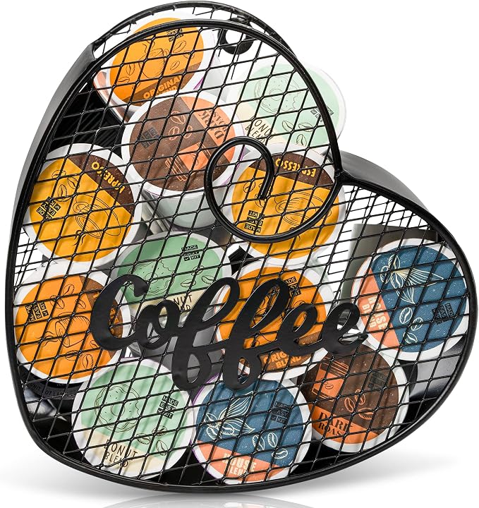 Made Easy Kit Coffee Pod Organizer - Home Coffee Bar Functional Décor - Café Station Countertop Storage Accessories (Black Heart (Mountable))