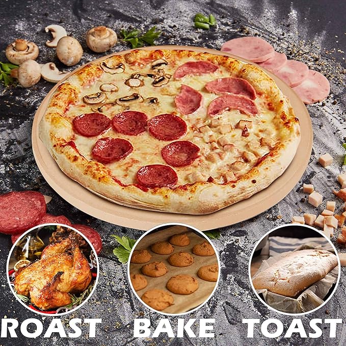 Royal Gourmet KSF1305 2 Piece Pizza Stone Set for Grill and Oven, 13 Inch Round Pizza Stone and Pizza Wheel Cutter, Baking Accessories
