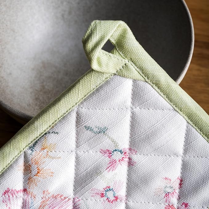 Maison d' Hermine Pot Holders 100% Cotton Heat Resistant Potholders 8" x 8" Hot Pads with Loop BBQ Cooking Baking Gifts for Mothers Day Handling Hot Pans Spring/Summer(Pack of 2, Paradise Island)