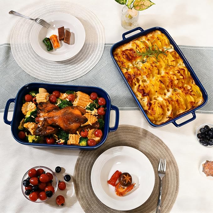 5.5 Quart Casserole Dish,Large Baking Dish Cookware,14.7x10 Inch Deep Lasagna Pan for Oven,Ceramic Bakeware for Baking, Easy to Clean, (Blue)