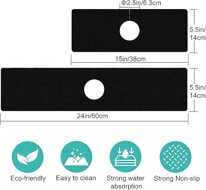 Kitchen Sink Splash Guard Faucet Mat -2 PC Super Absorbent Fast Drying Mat Sink Gadgets-Splash Guard Behind Faucet Drip Catcher for Kitchen(15" X 5.5" )