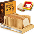Bread Slicer Guide for Homemade Bread 2-In-1 Set: Sourdough Rounds Slicer, Sandwich Sealer | Bread Loaf Slicing, Adjustable Bamboo Bread Cutter With Knife & Magnetic slot