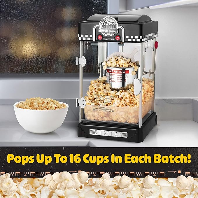 Great Northern Popcorn 83-DT5620 Northern Company GNP BlackGNP Little Bambino 2-1/2 Ounce Retro Style Popcorn Popper Machine, 2.5 Ounce, Black | Countertop or Tabletop Movie Theater Style Popcorn Maker Machine with Stainless-Steel Kettle Popper - Movie...