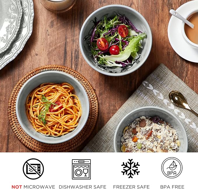 TP 12-Piece Melamine Dinnerware Sets, Plates and Bowls Dishes Set for 4, Break-Resistant & Non-Microwavable, Lightweight Dinner Plates, Relief Grey