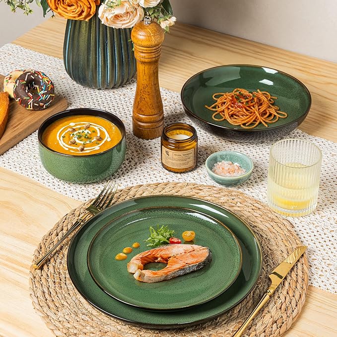 LERATIO Ceramic Dinnerware Sets for 4,Porcelain Plates and Bowls Sets,Handmade Reactive Glaze Dishes Set,Oven&Dishwasher & Microwave Safe,Service for 4