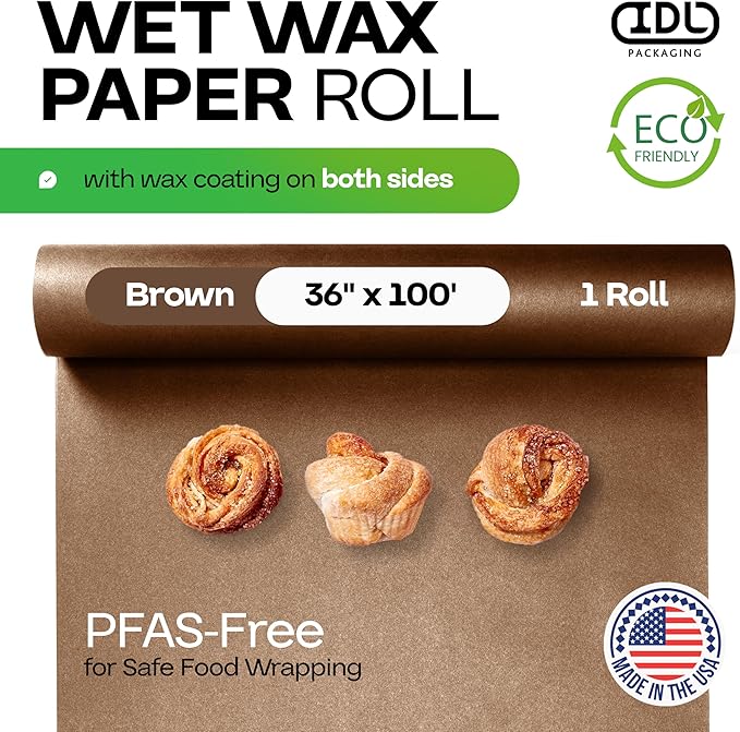 Brown Wet Wax Paper Roll 36" x 100' - USA-Made Moisture-Repellent Cooking Paper for Packing, Storing & Freezing - Heavy-Duty Food-Safe Wrapping Material for Meat, Cheese & Baked Goods by IDL Packaging