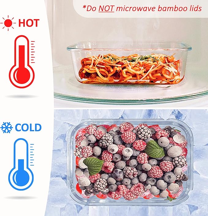 EcoPreps Glass Meal Prep Containers with Bamboo Lids (3 Pack) - 100% Plastic Free, Eco-Friendly Lunch Containers, Bamboo Lid Storage Container Set - Microwave Safe Glass Food Storage Container Set