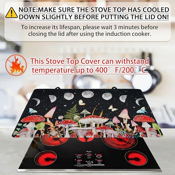 Farmhouse Mushroom Stove Top Covers for Electric Stove 20x28 Inch Farmhouse Heat Resistant Glass Top Stove Cover Washable Foldable Cooktop Protector