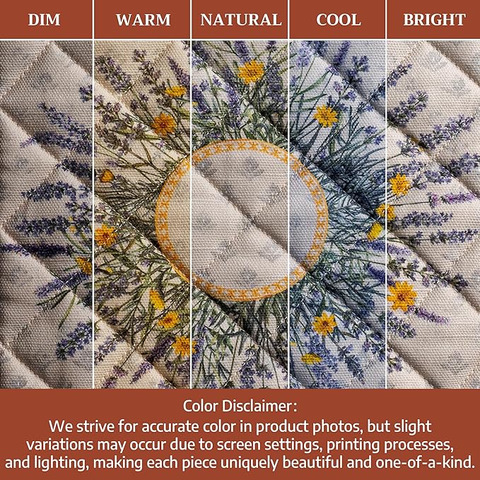 Maison d' Hermine 100% Cotton Oven Mitt & Pot Holder Set (7.5"x13" & 8"x8") Heat Resistant BBQ Cooking Gloves with Loop Baking Grilling Kitchen Gifts for Mothers Day Spring/Summer(Fanny Lavender)