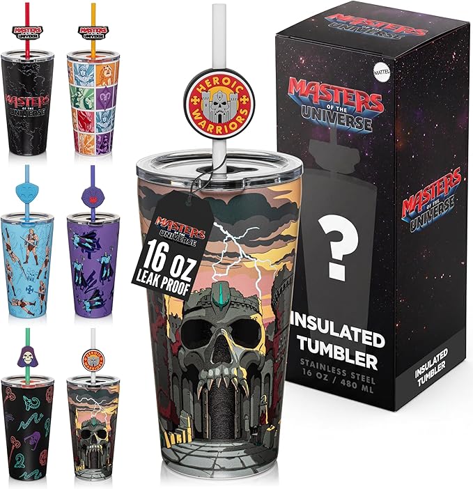 Dragon Glassware x Masters of the Universe (MOTU) Vacuum Insulated Stainless Steel Tumbler - 16 oz with Straw Charm - Official 2026 Movie Merch - Mystery