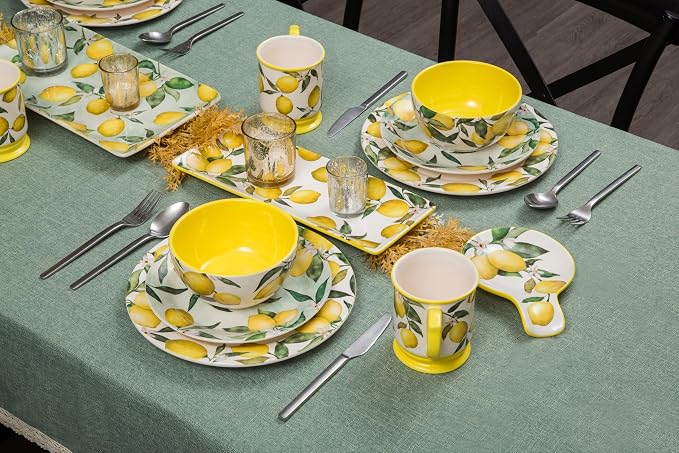 Bico Lemon Dreams Ceramic Coffee Mugs Set of 4, 20 oz Large Tea Cups with Handle, Aesthetic Latte Mugs for Cappuccino Cocoa, Lead-Free, Dishwasher and Microwave Safe, Housewarming Gift