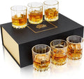 KANARS Crystal Whiskey Glasses, Mixed 10 Oz Scotch Glasses Set of 6, Rock Bar Tumblers 3 Patterns in Luxury Gift Box for Birthday, Anniversary, Housewarming, Father's Day and Wedding