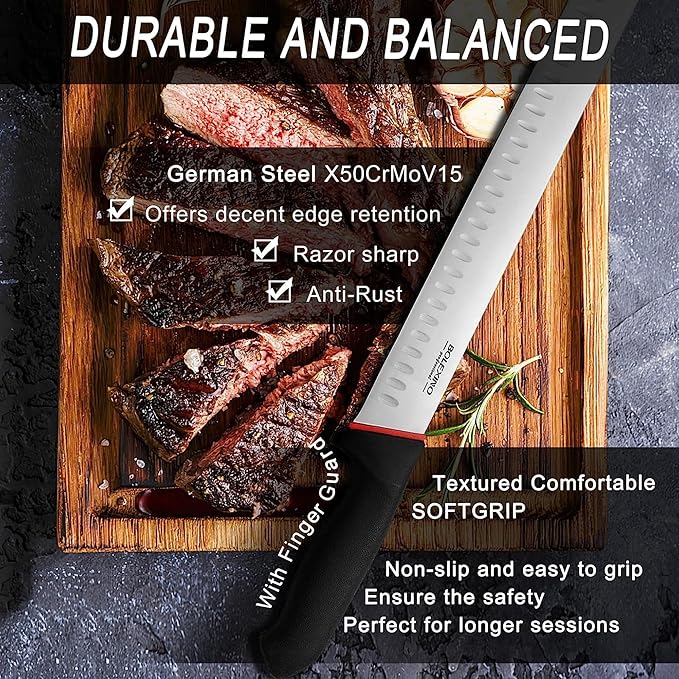 12" Carving Knife Set for Slicing, Sharp Premium Ham Slicer Knife, Great for Cut Roasts, Meats, Fruits and Vegetables